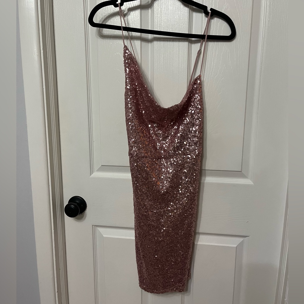 Nwt One And Only Collective Lined Sequin Detail Mini Dress In Blush